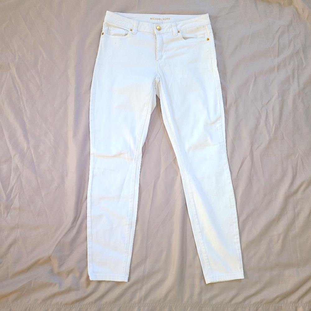 Michael Kors White Izzy Skinny Jeans, Gold Hardware Size 4